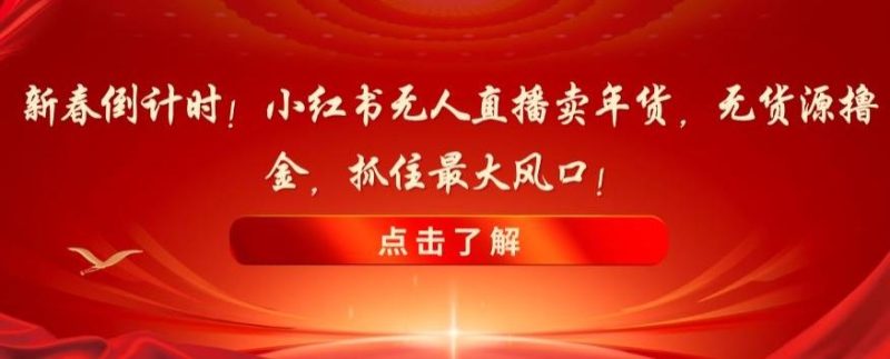 新春倒计时!小红书无人直播卖年货,无货源撸金,抓住最大风口【揭秘】-一个公司创业项目 - 淘金吧