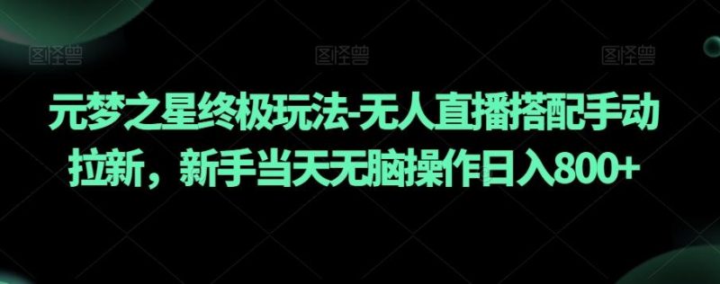 元梦之星终极玩法-无人直播搭配手动拉新,新手当天无脑操作日入800+【揭秘】-一个公司创业项目 - 淘金吧