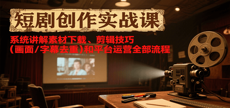 短剧创作实战课,系统讲解素材下载、剪辑技巧(画面/字幕去重)和平台运营全部流程-一个公司创业项目 - 淘金吧