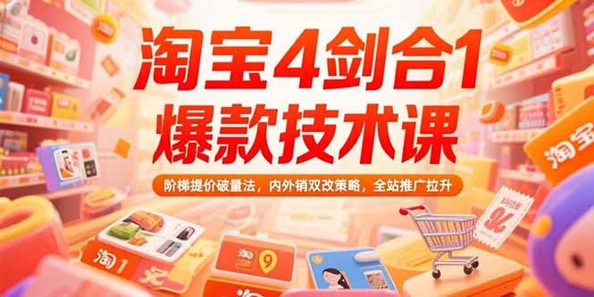 淘宝4剑合1爆款技术课73期:阶梯提价破量法,内外销双改策略 全站推广拉升-一个公司创业项目 - 淘金吧
