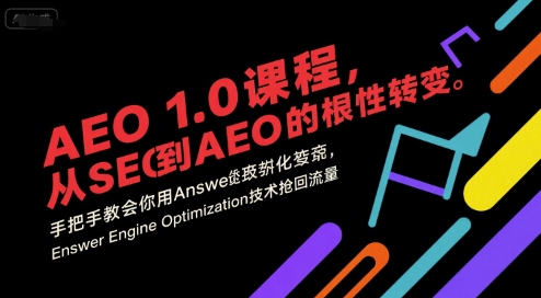 AEO 1.0 课程,从SEO到AE0的基命性转变,手把手教会你用AnswerEngineOptimization技术抢回流量-一个公司创业项目 - 淘金吧