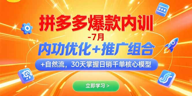 拼多多爆款内训-7月 内功优化+推广组合+自然流 30天掌握日销千单核心模型-一个公司创业项目 - 淘金吧