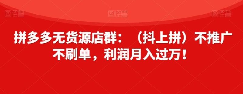 拼多多无货源店群:(抖上拼)不推广不刷单,利润月入过万!【揭秘】-一个公司创业项目 - 淘金吧
