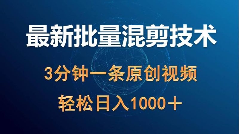 (9982期)最新批量混剪技术撸收益热门领域玩法，3分钟一条原创视频，轻松日入1000＋-一个公司创业项目 - 淘金吧
