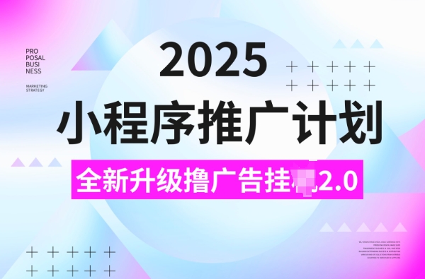 2025小程序推广计划,撸广告挂JI3.0玩法,日均5张【揭秘】-一个公司创业项目 - 淘金吧