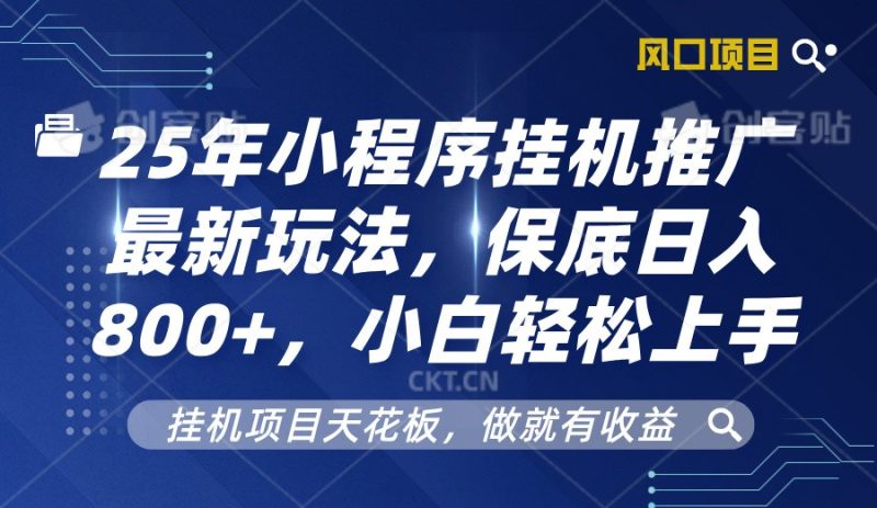 2025年小程序挂机推广最新玩法,保底日入800+,小白轻松上手-一个公司创业项目 - 淘金吧