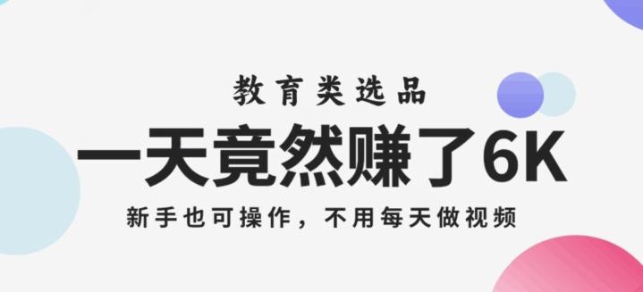 一天竟然赚了6000多,教育类选品,新手也可操作,更不用每天做短视频【揭秘】-一个公司创业项目 - 淘金吧