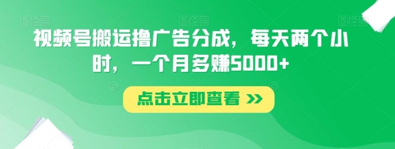 视频号搬运撸广告分成,每天两个小时,一个月多赚5000+-一个公司创业项目 - 淘金吧