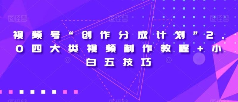 视频号“创作分成计划”2.0四大类视频制作教程+小白五技巧【揭秘】-一个公司创业项目 - 淘金吧