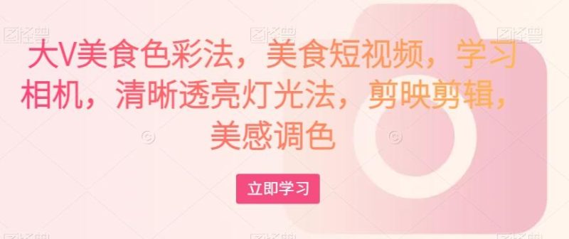 大V美食色彩法,美食短视频,学习相机,清晰透亮灯光法,剪映剪辑,美感调色-一个公司创业项目 - 淘金吧