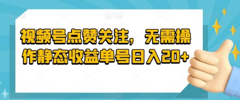 视频号点赞关注,无需操作静态收益单号日入20+-一个公司创业项目 - 淘金吧