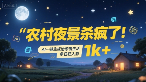 农村夜景杀疯了！AI一键生成治愈系慢生活，单日狂入1k+-一个公司创业项目 - 淘金吧