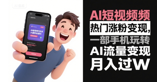 AI短视频热门涨粉变现,一部手机玩转AI流量变现,月入过W-一个公司创业项目 - 淘金吧