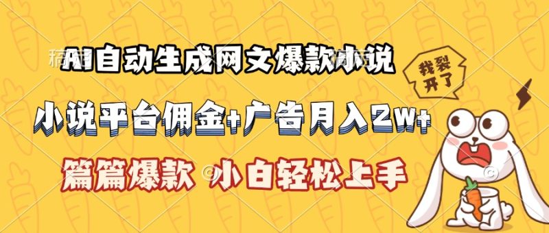 AI自动生成网文爆款小说，小说平台佣金加广告月入2w+，篇篇爆款，小白…-一个公司创业项目 - 淘金吧