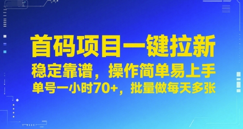 首码项目一键拉新,稳定靠谱,操作简单易上手,单号一小时70+,批量做每天多张【揭秘】-一个公司创业项目 - 淘金吧