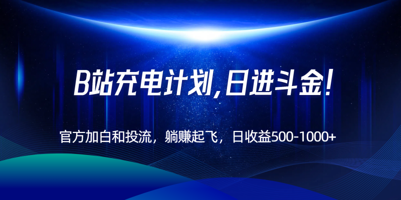 B站充电计划,官方加白和投流,躺赚起飞,日收益500-1000+!-一个公司创业项目 - 淘金吧