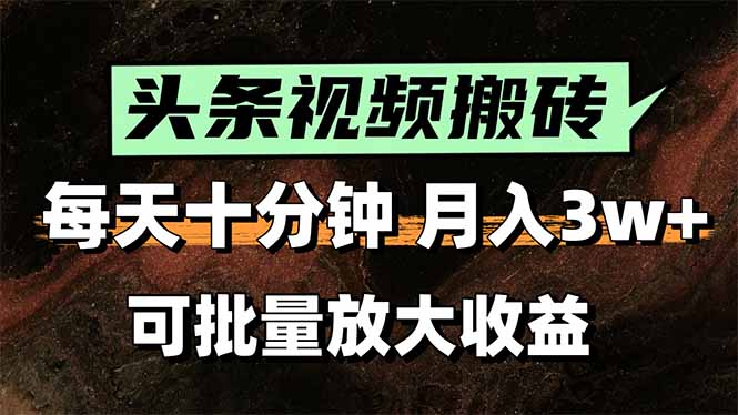 头条视频搬砖,每天10分钟,小白轻松月入3万+,可批量放大收益-一个公司创业项目 - 淘金吧