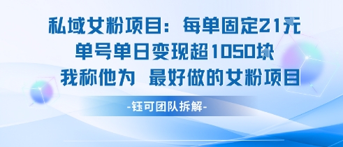 私域女粉项目：每单固定21块，单日变现超1k+，最好做的女粉项目-一人公司创业项目 - 淘金吧