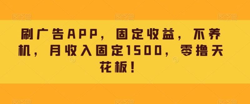 刷广告APP，固定收益，不养机，月收入固定1500，零撸天花板！-一人公司创业项目 - 淘金吧