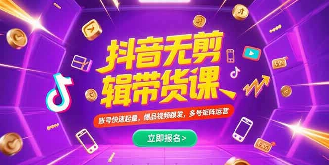 抖音不剪辑带货课,账号快速起量,爆品视频跟发,多号矩阵运营-一个公司创业项目 - 淘金吧