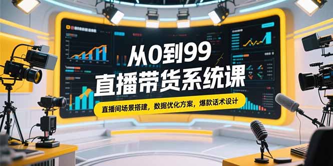 从0到99直播带货系统课,直播间场景搭建,数据优化方案,爆款话术设计-一个公司创业项目 - 淘金吧
