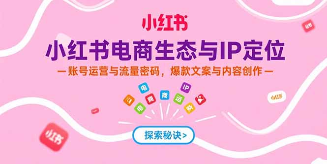 小红书电商生态与IP定位,账号运营与流量密码,爆款文案与内容创作-一个公司创业项目 - 淘金吧