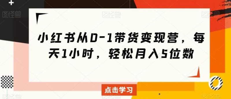 小红书从0-1带货变现营,每天1小时,轻松月入5位数-一个公司创业项目 - 淘金吧