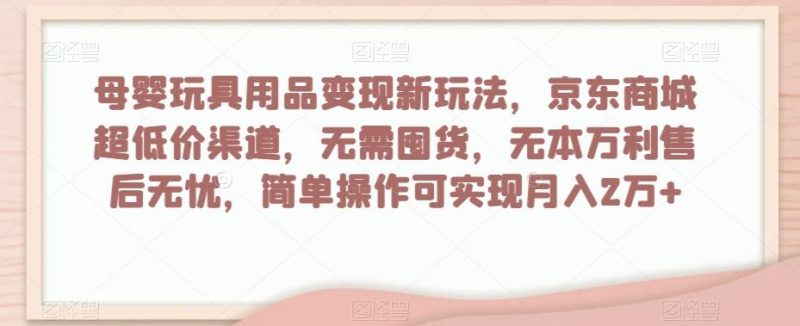 母婴玩具用品变现新玩法，京东商城超低价渠道，简单操作可实现月入2万+【揭秘】-一个公司创业项目 - 淘金吧