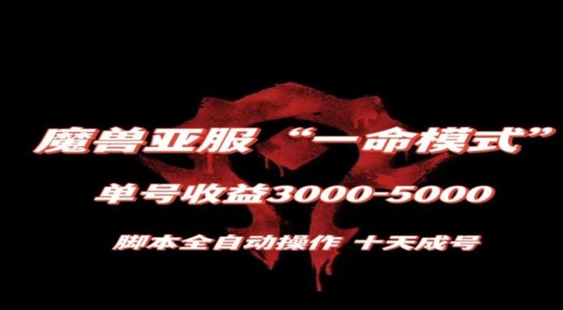 魔兽亚服一命模式,10天成号-单号3千-5千,脚本全自动操作,保姆级教学【揭秘】-一个公司创业项目 - 淘金吧