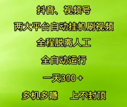 抖音视频号两大平台自动运行,全程脱离人工,自动获取收益,一天3张+,多机多挣,上不封顶【揭秘】-一个公司创业项目 - 淘金吧