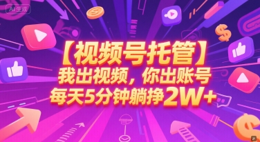 【视频号托管 】我出视频，你出账号，每天5分钟发布，最高躺挣2W+【揭秘】-一个公司创业项目 - 淘金吧