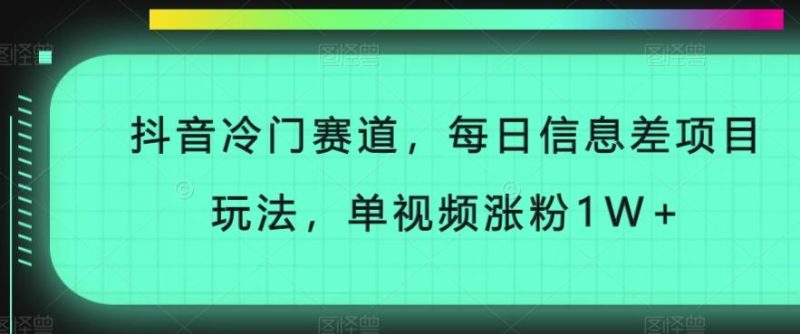 抖音冷门赛道，每日信息差项目玩法，单视频涨粉1W+-一个公司创业项目 - 淘金吧