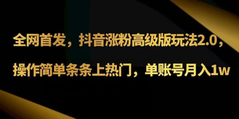 抖音涨粉高级版玩法3.0,操作简单条条上热门,单账号月入1w可批量矩阵(附1500素材)-一个公司创业项目 - 淘金吧