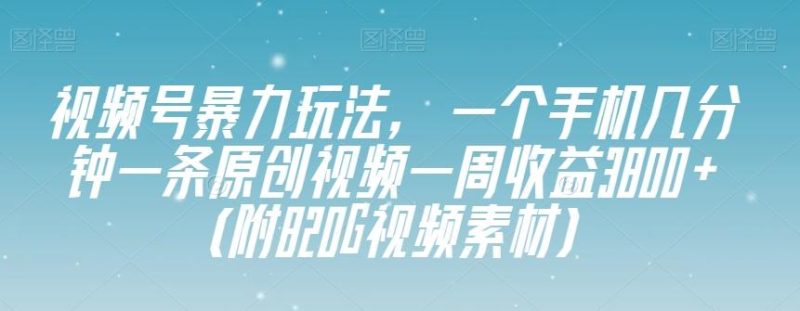 视频号暴力玩法,一个手机几分钟一条原创视频一周收益3800+(附820G视频素材)-一个公司创业项目 - 淘金吧