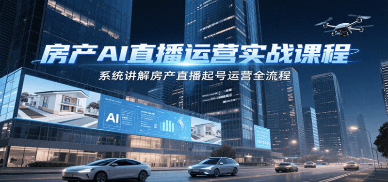 房产AI直播运营实战课程,系统讲解房产直播起号运营全流程-一个公司创业项目 - 淘金吧