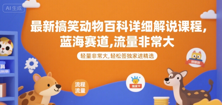最新搞笑动物百科详细解说课程,蓝海赛道,流量非常大,轻松签独家进精选-一个公司创业项目 - 淘金吧