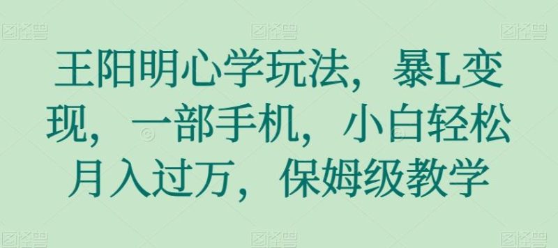 王阳明心学玩法,暴L变现,一部手机,小白轻松月入过万,保姆级教学【揭秘】-一个公司创业项目 - 淘金吧