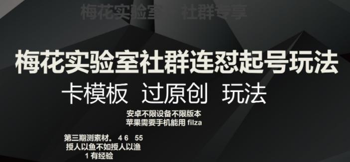 梅花实验室社群连怼起号玩法,卡模板过原创玩法【揭秘】-一个公司创业项目 - 淘金吧