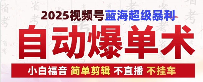 2025视频号蓝海超级暴利自动爆单术1.0 ,小白褔音 简单剪辑 不直播 不挂车-一个公司创业项目 - 淘金吧