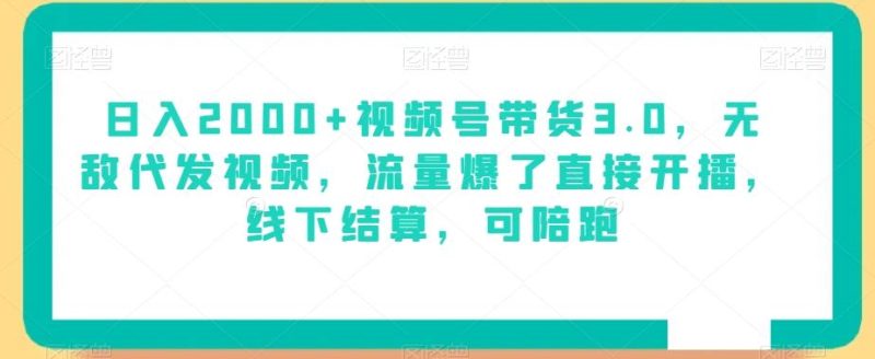 日入2000+视频号带货3.0,无敌代发视频,流量爆了直接开播,线下结算,可陪跑-一个公司创业项目 - 淘金吧