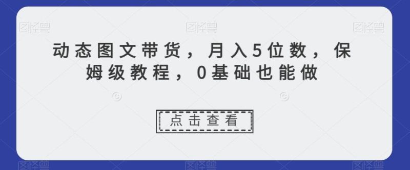 动态图文带货，月入5位数，保姆级教程，0基础也能做【揭秘】-一个公司创业项目 - 淘金吧