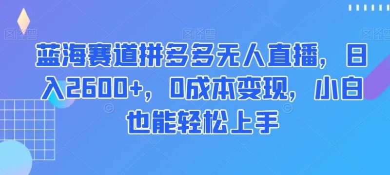 蓝海赛道拼多多无人直播,日入2600+,0成本变现,小白也能轻松上手【揭秘】-一个公司创业项目 - 淘金吧