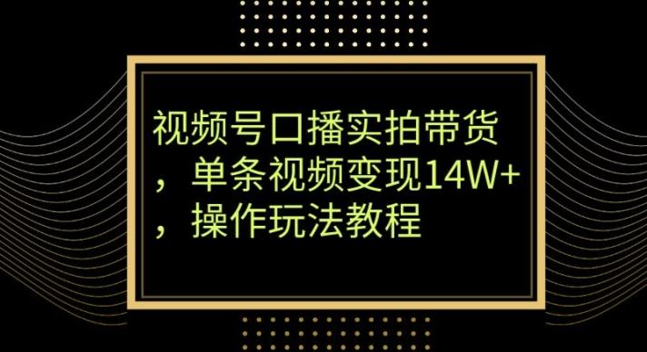视频号口播实拍带货,单条视频变现14W+,操作玩法教程-一个公司创业项目 - 淘金吧