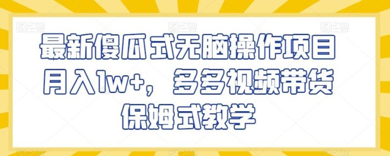 最新傻瓜式无脑操作项目月入1w+，多多视频带货保姆式教学【揭秘】-一个公司创业项目 - 淘金吧