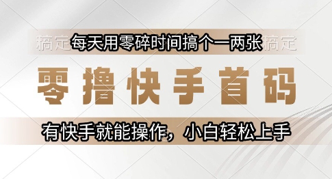 零撸快手首码,每天用零碎时间搞个一两张,有快手就能操作小白轻松上手【揭秘】-一个公司创业项目 - 淘金吧