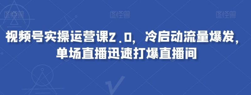 视频号实操运营课2.0,冷启动流量爆发,单场直播迅速打爆直播间-一个公司创业项目 - 淘金吧