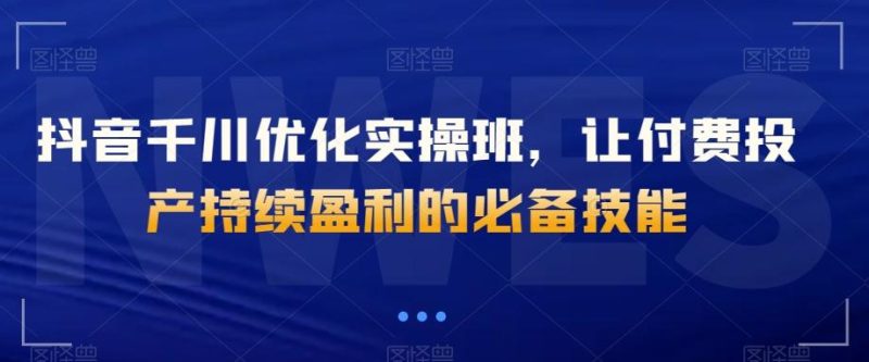 抖音千川优化实操班,让付费投产持续盈利的必备技能-一个公司创业项目 - 淘金吧