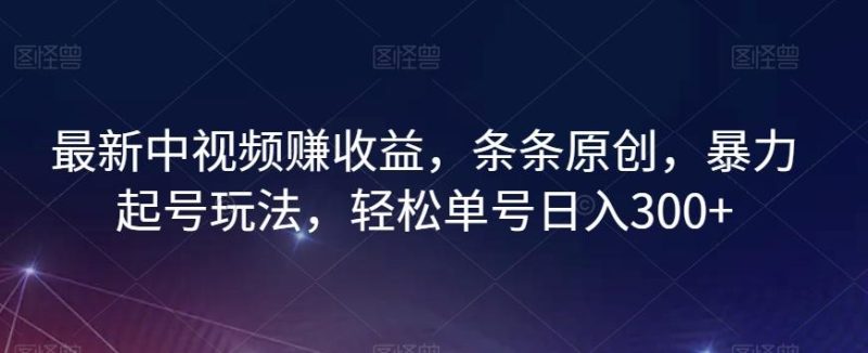 最新中视频赚收益，条条原创，暴力起号玩法，轻松单号日入300+【揭秘】-一个公司创业项目 - 淘金吧
