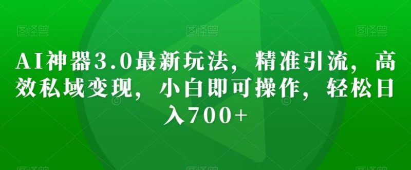 AI神器3.0最新玩法,精准引流,高效私域变现,小白即可操作,轻松日入700+【揭秘】-一个公司创业项目 - 淘金吧