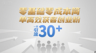 零基础零成本简单高效获客创业粉，一天引流30+-一个公司创业项目 - 淘金吧